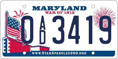 MD license plate 0AD3419