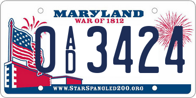 MD license plate 0AD3424