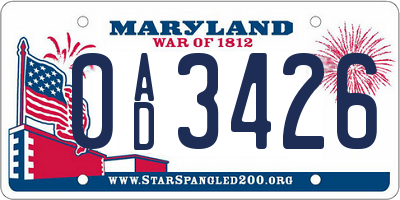 MD license plate 0AD3426