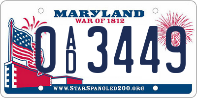 MD license plate 0AD3449
