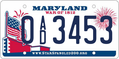MD license plate 0AD3453