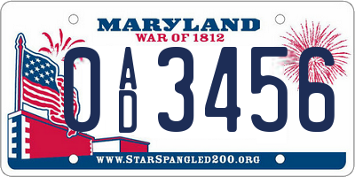 MD license plate 0AD3456