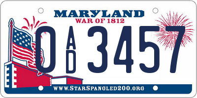 MD license plate 0AD3457