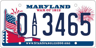 MD license plate 0AD3465