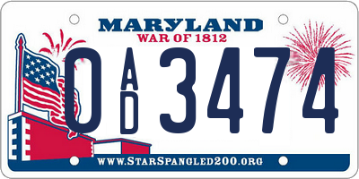 MD license plate 0AD3474
