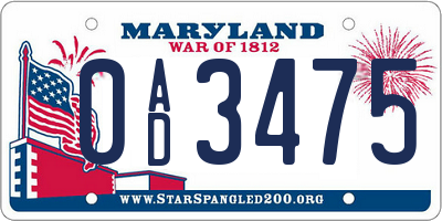 MD license plate 0AD3475
