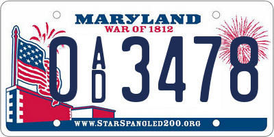 MD license plate 0AD3478