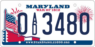 MD license plate 0AD3480