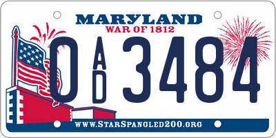 MD license plate 0AD3484