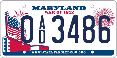 MD license plate 0AD3486