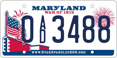 MD license plate 0AD3488