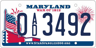 MD license plate 0AD3492