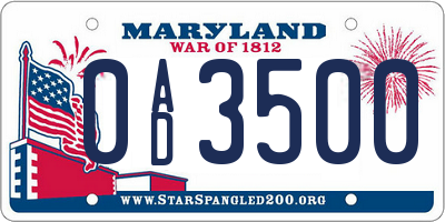 MD license plate 0AD3500
