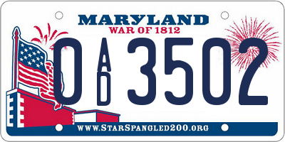 MD license plate 0AD3502