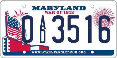 MD license plate 0AD3516