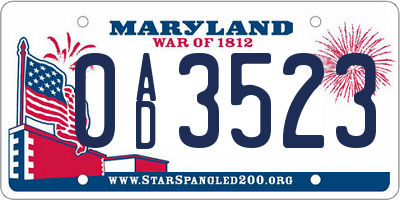 MD license plate 0AD3523