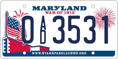 MD license plate 0AD3531