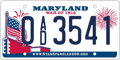 MD license plate 0AD3541