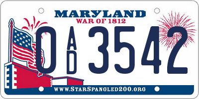 MD license plate 0AD3542