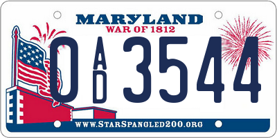MD license plate 0AD3544