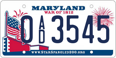 MD license plate 0AD3545
