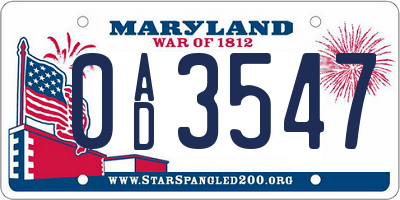 MD license plate 0AD3547
