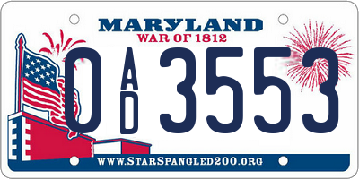 MD license plate 0AD3553