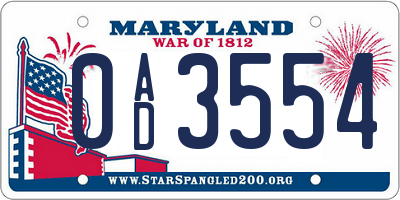 MD license plate 0AD3554