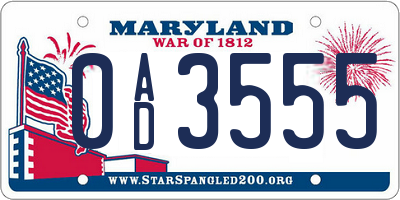 MD license plate 0AD3555