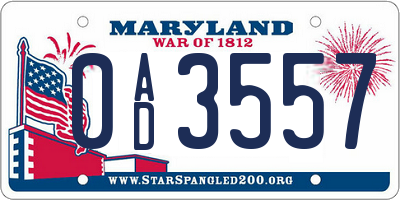 MD license plate 0AD3557