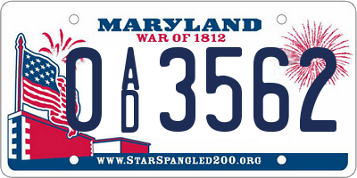MD license plate 0AD3562