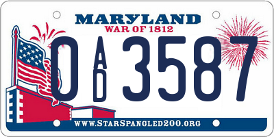 MD license plate 0AD3587