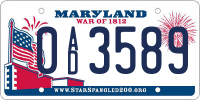 MD license plate 0AD3589