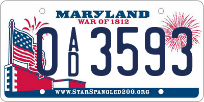 MD license plate 0AD3593