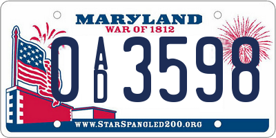 MD license plate 0AD3598