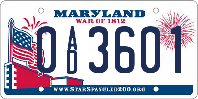 MD license plate 0AD3601