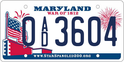 MD license plate 0AD3604