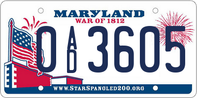 MD license plate 0AD3605