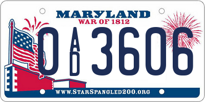 MD license plate 0AD3606