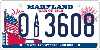 MD license plate 0AD3608