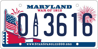 MD license plate 0AD3616