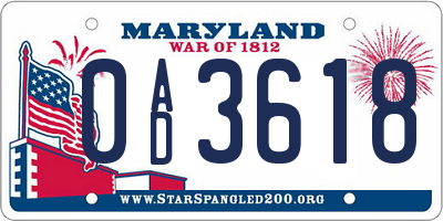 MD license plate 0AD3618