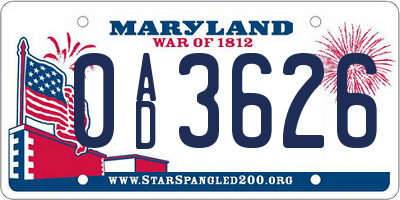 MD license plate 0AD3626