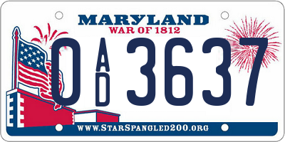 MD license plate 0AD3637