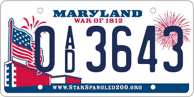 MD license plate 0AD3643