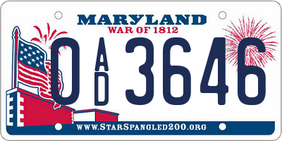 MD license plate 0AD3646