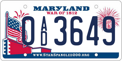 MD license plate 0AD3649