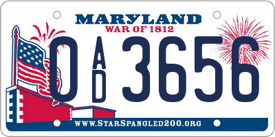 MD license plate 0AD3656