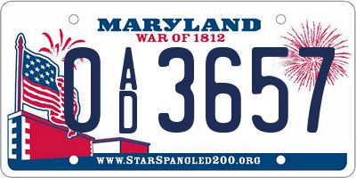 MD license plate 0AD3657