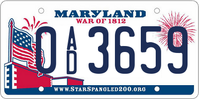MD license plate 0AD3659